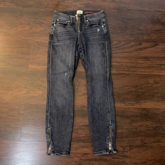 Ao.La by Alice + Olivia gray lightly distressed zipper skinny jeans size 26 - Picture 2 of 14